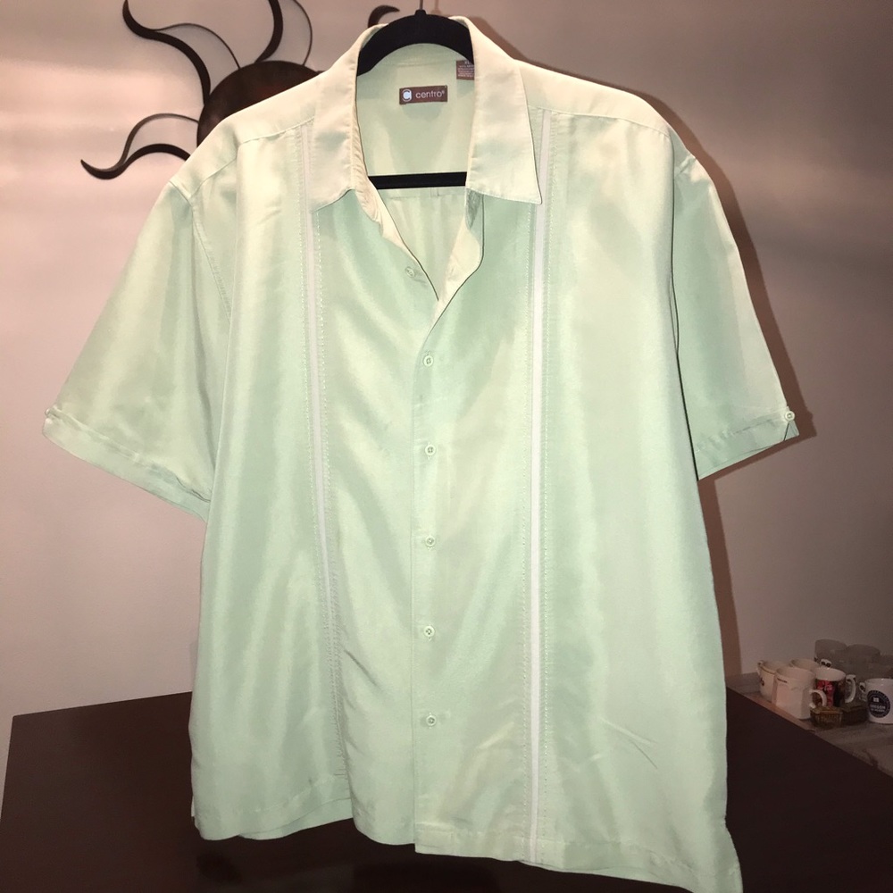 Men’s CENTRO Mint Green Bowling Style Shirt - XL